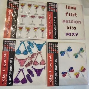 4 Lot Vintage Girly Rhinestone Sticker Set For  Scrapbook Crafts